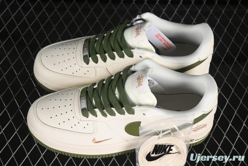 Nike Air Force 1 '07 Low Stussy Collaboration Green Swoosh Gold Embroidery Casual Sneakers - XX3168-151