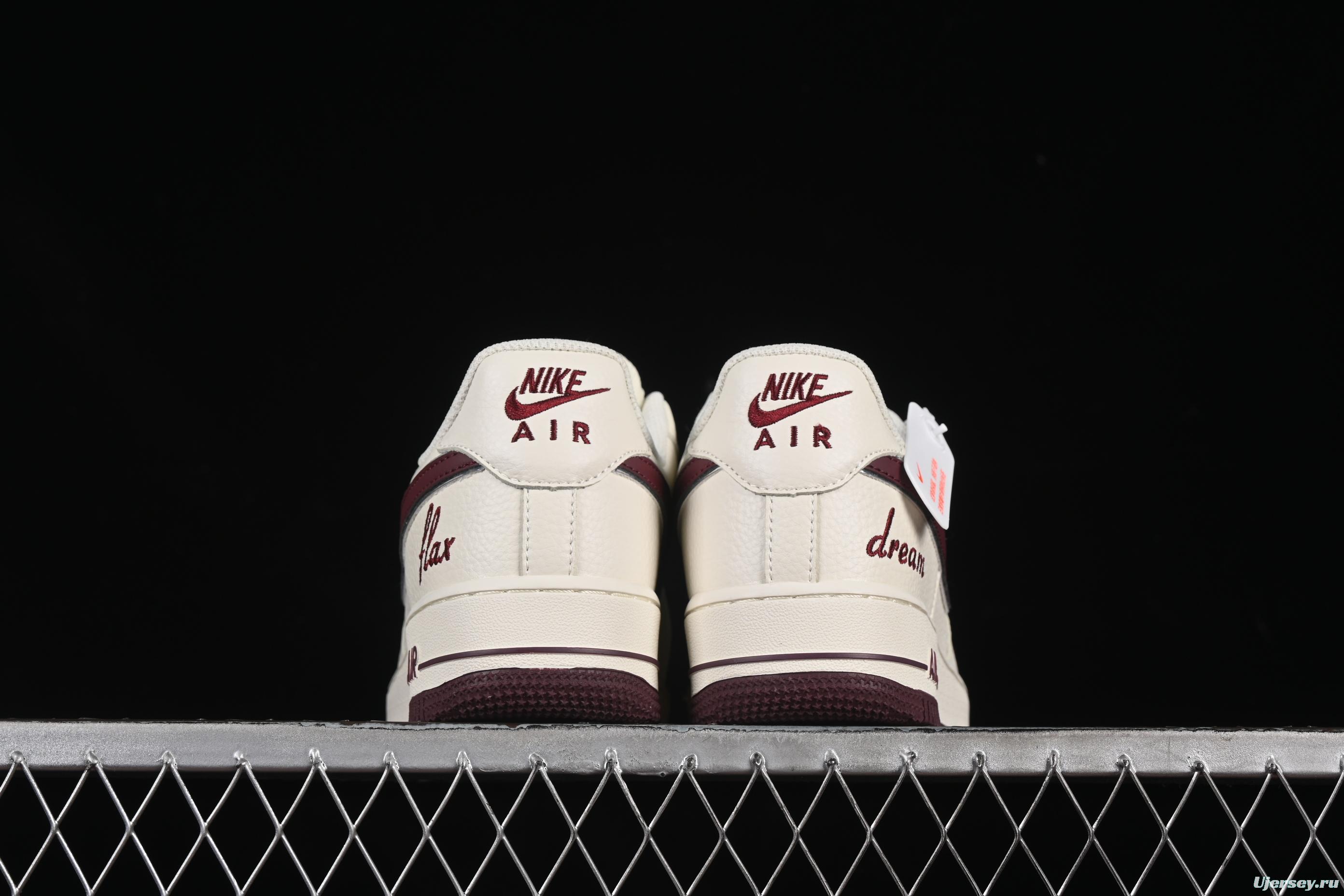Nike Air Force 1'07 Low "Dream" Casual Sneakers with White Wine Red Swoosh - DR2024-105