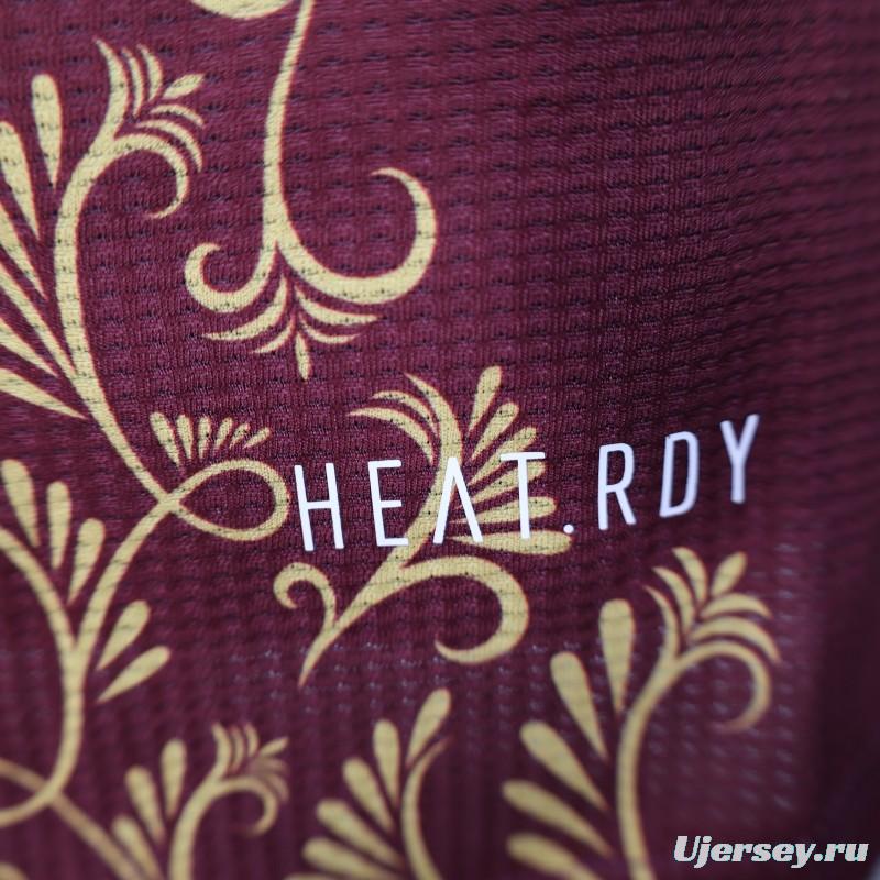 Player Version 2025 Algeria Burgundy with Gold Ornamental Pattern Jersey