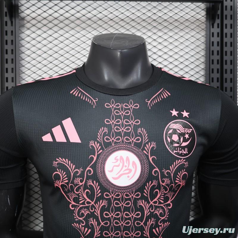 Player Version 2025 Algeria Black with Pink Ornamental Pattern Jersey
