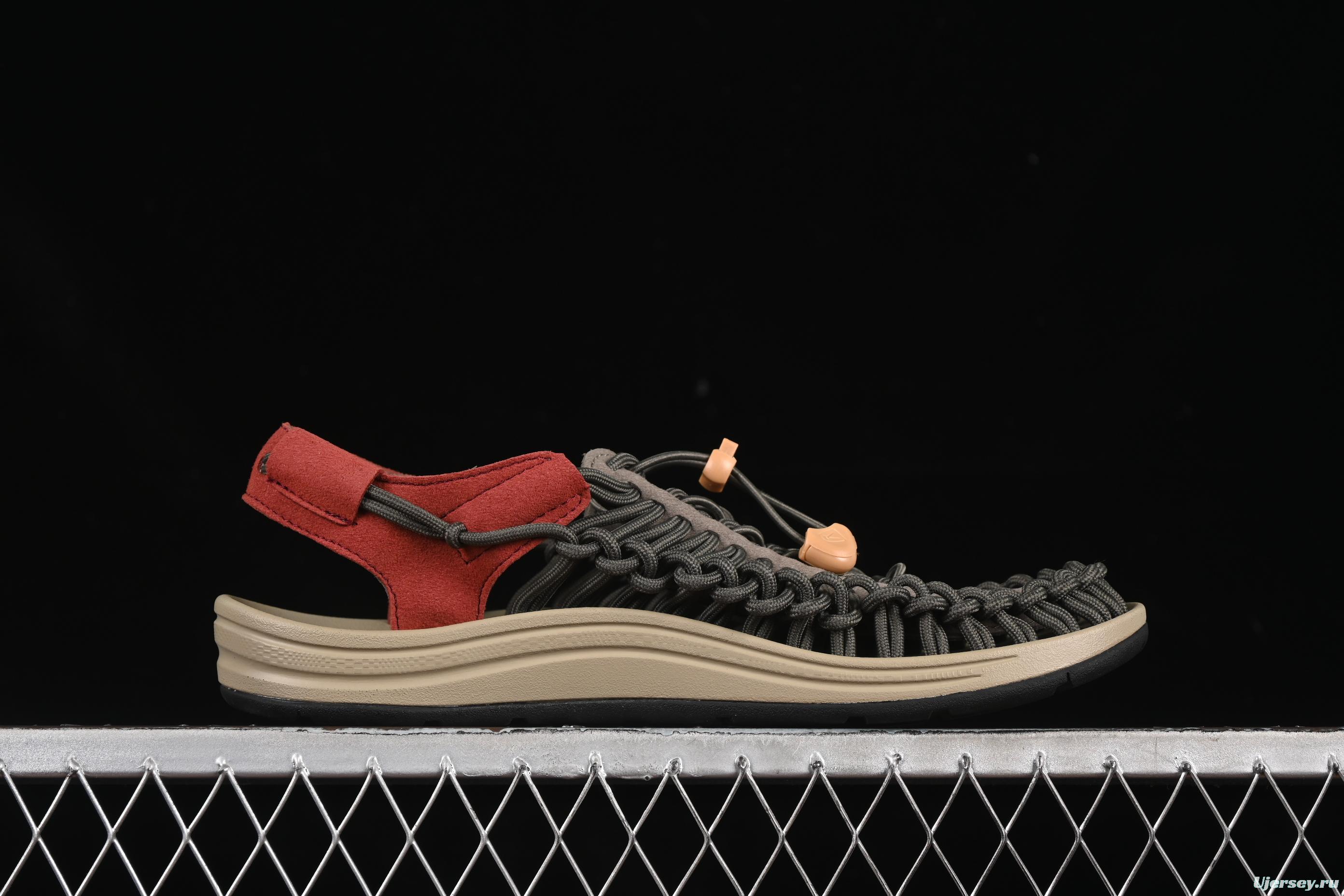 Keen Uneek Flat-M Woven Stretch Multi-Purpose Outdoor Sandals for Hiking and Water Activities - 1025171 BLACK PINE GREEN