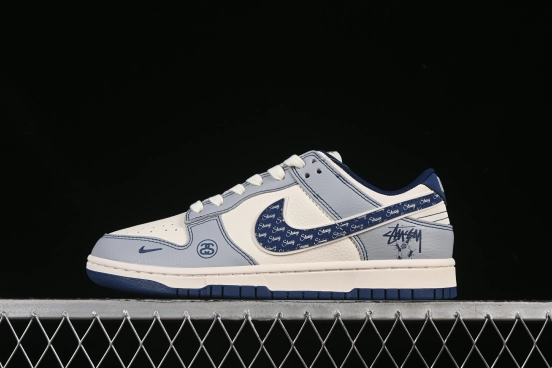 Nike SB Dunk Low Stussy Collaboration Anniversary Edition Low-Top Casual Skate Shoes with Blue Swoosh - XS6089-595