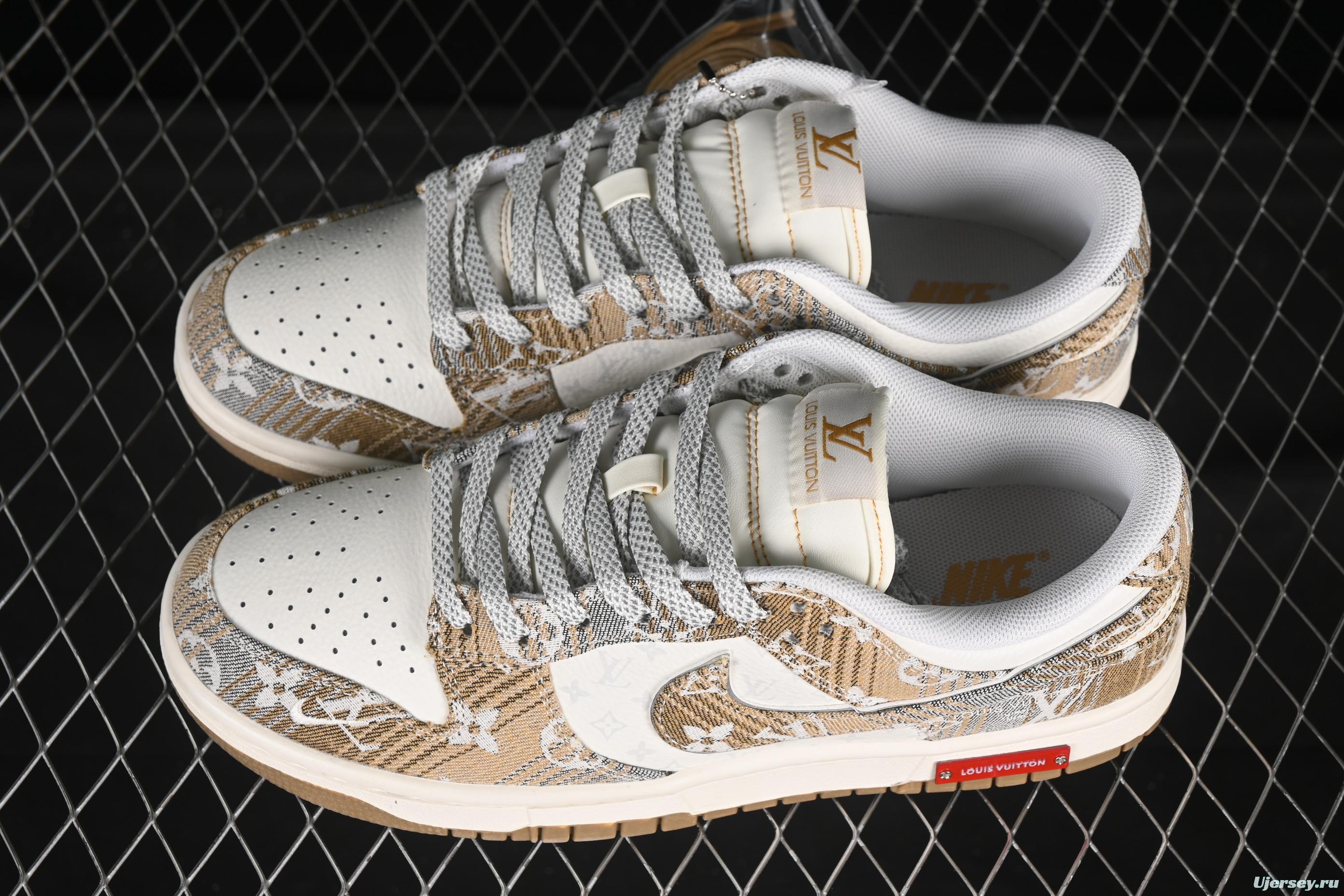 Nike SB Dunk Low LV Collaboration Khaki Grey Anniversary High-End Custom Low-Top Casual Skate Shoes - SC9772-810