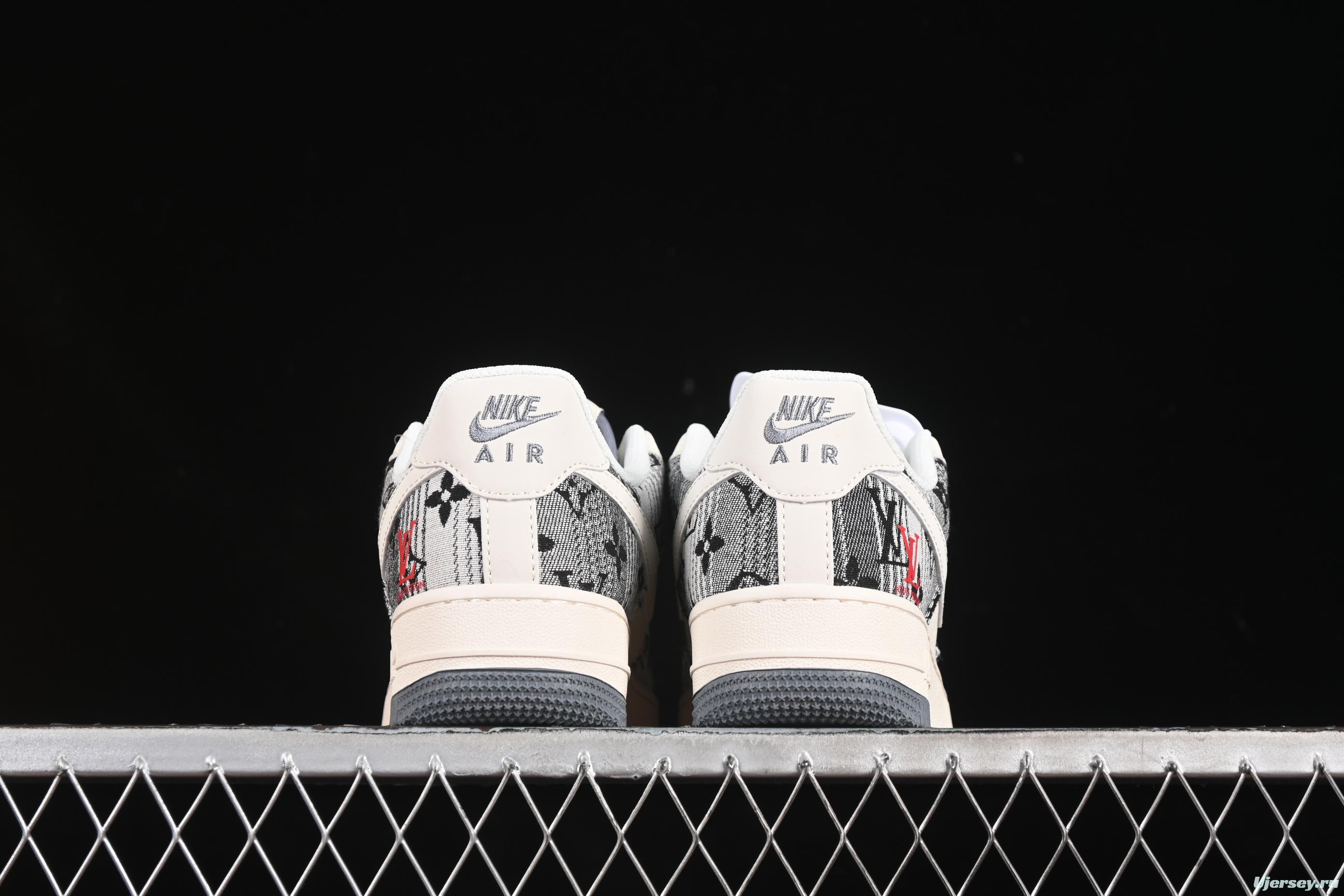 Nike Air Force 1 '07 Low LV Collaboration Black Grey Printed Denim Casual Sneakers - XS1958-587
