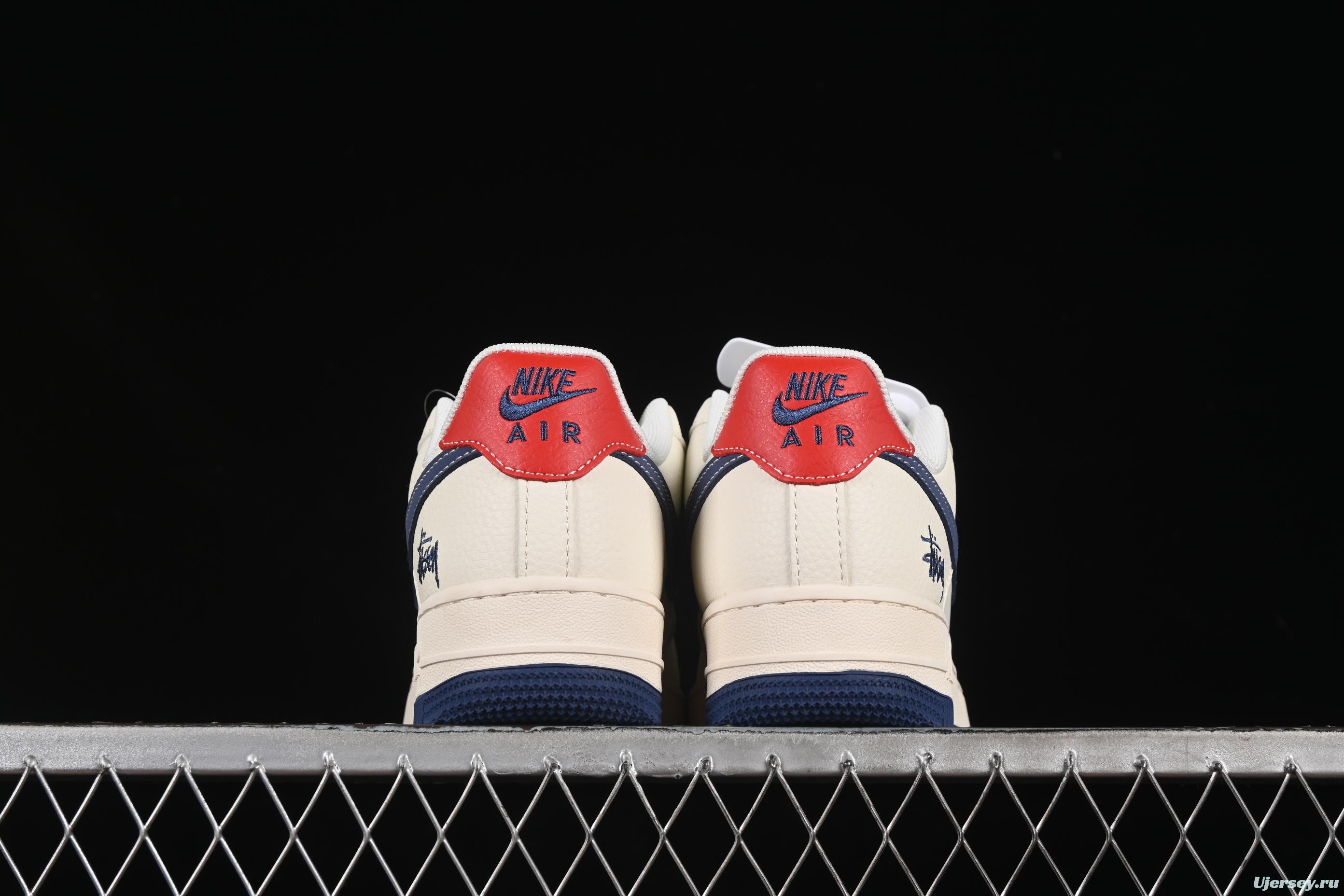 Nike Air Force 1 '07 Low Stussy Collaboration Light Blue Sole Red Heel Casual Sneakers - JJ2508-716