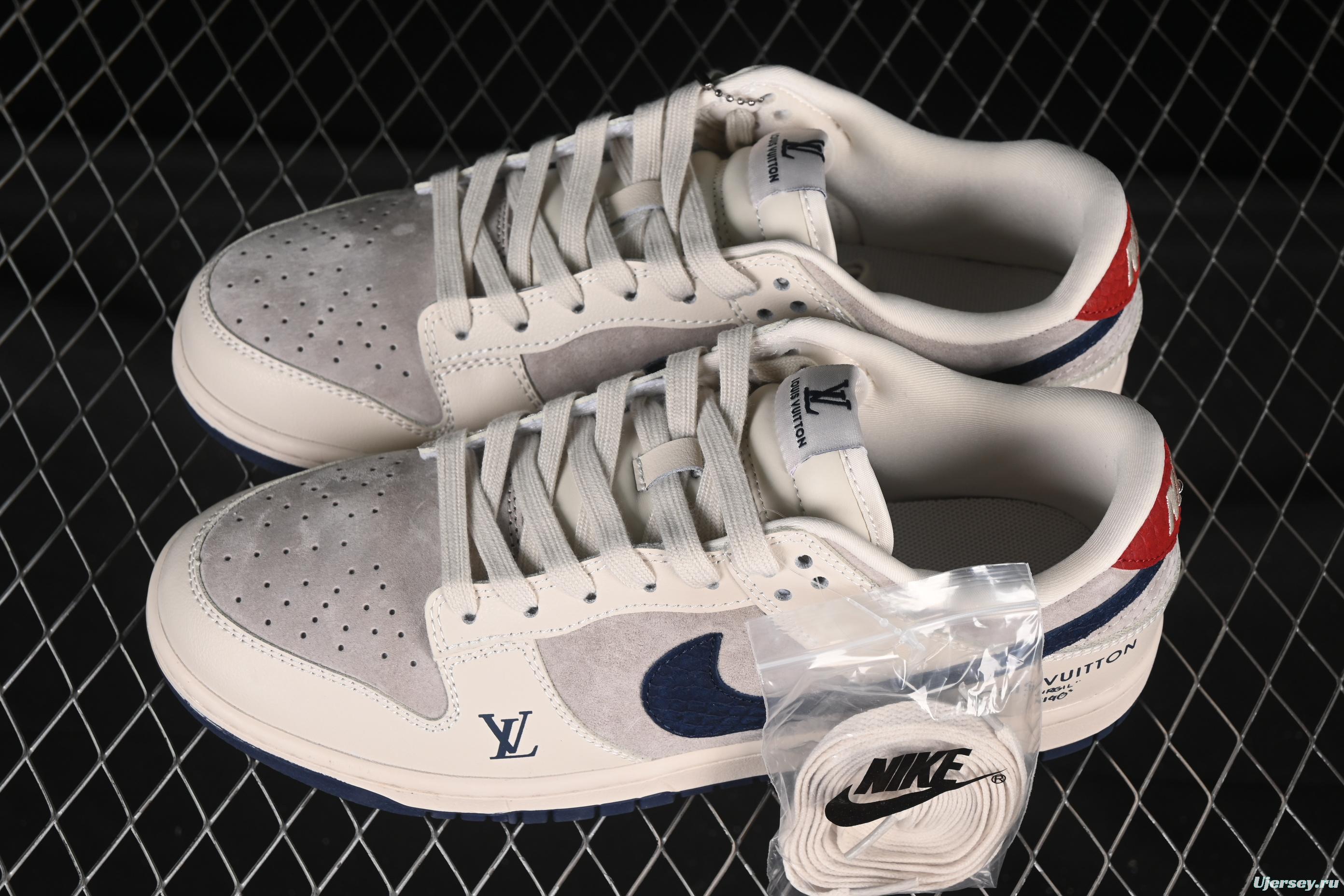 Nike SB Dunk Low LV Collaboration Blue Snake Swoosh Anniversary High-End Custom Low-Top Casual Skate Shoes - XX3168-122