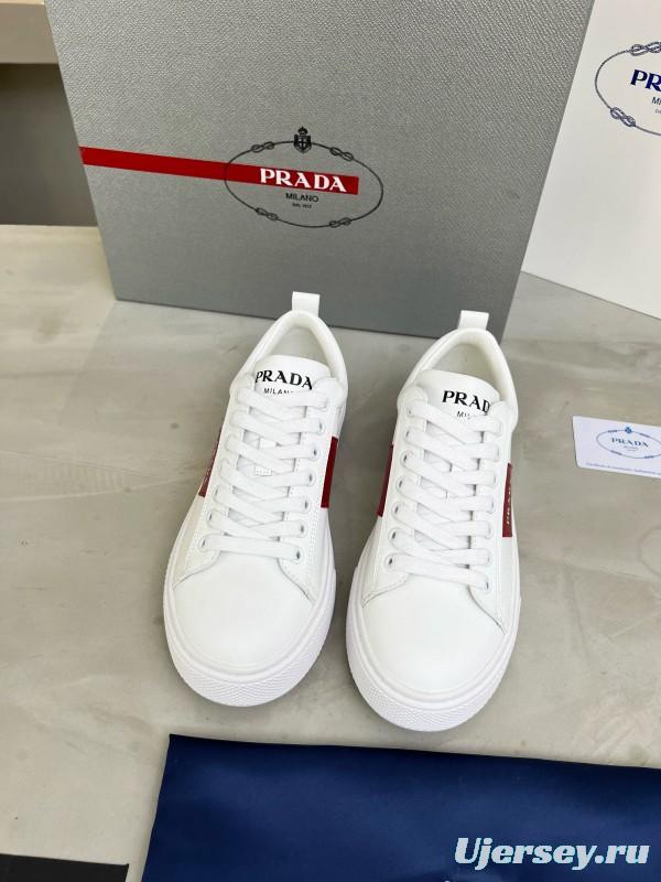 2024 Women Prada White Red Leather Sneakers MJ00310