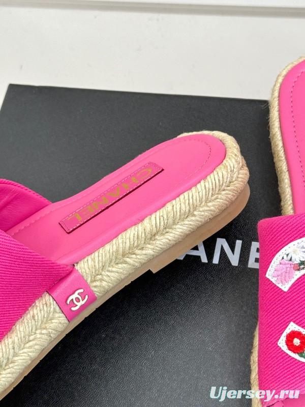 2025 Slippers Chanel Pink Canvas Espadrille Double C KFY00230