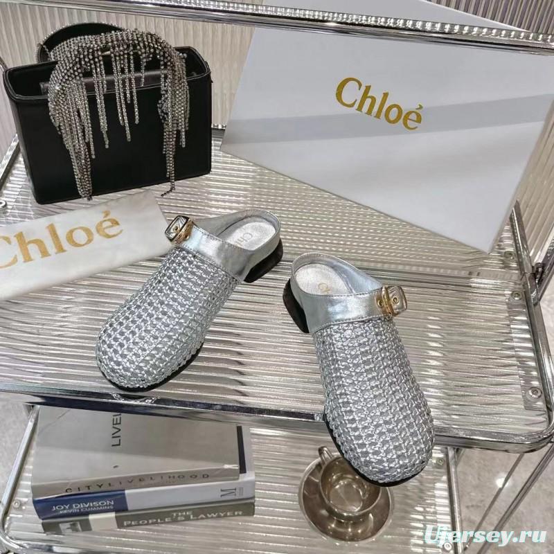 2025 Women Chloé Silver Leather Woven Slippers