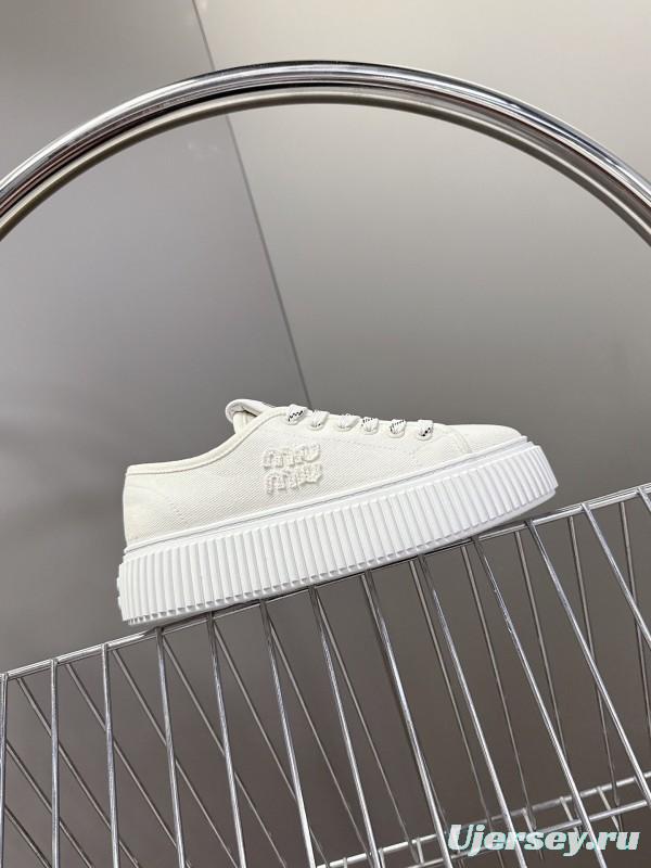 2025 Women Miu Miu White Canvas Sneakers