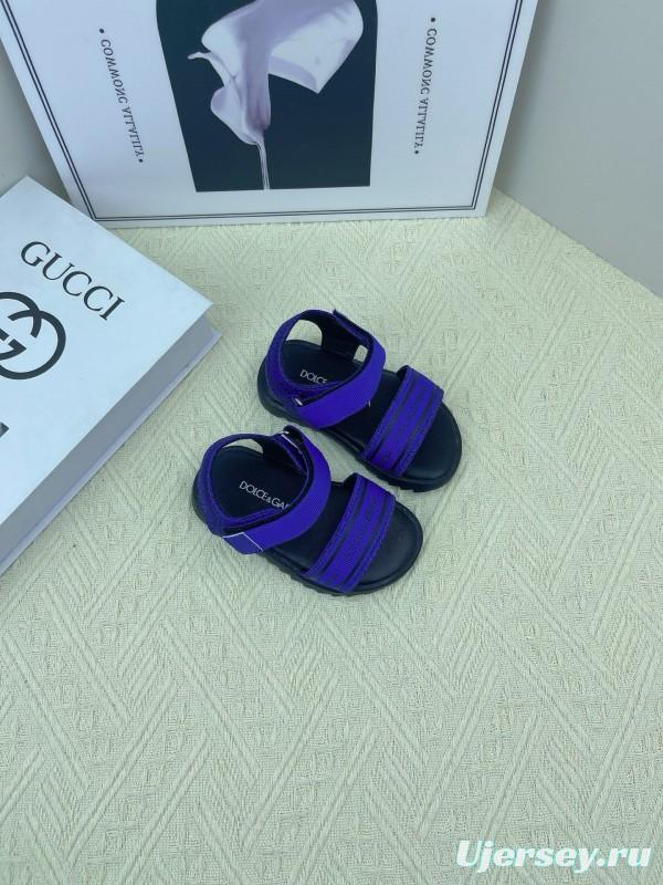 2025 Kids Dolce & Gabbana White Black Purple Leather Sandals