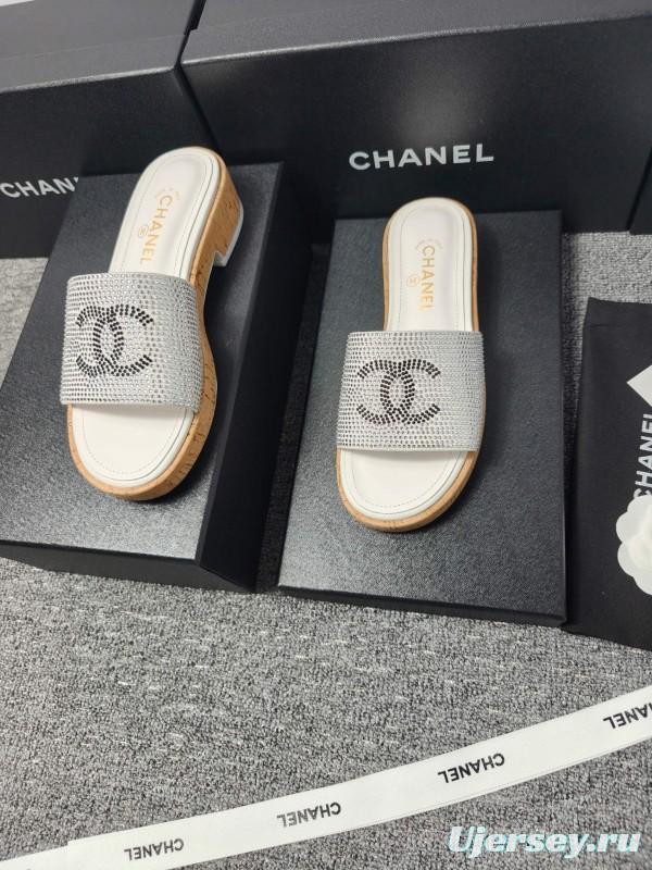 2025 CHANEL Silver Crystal Leather Slippers