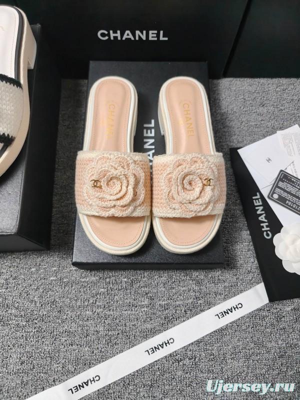 2025 Women Chanel Beige Fabric Slippers CC Logo LY00000