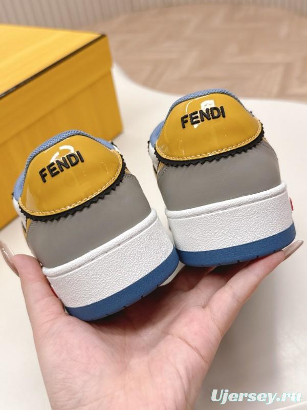 2025 Unisex Fendi White Yellow Grey Leather Sneakers FD Match LY00360(F)/LY00370(M)