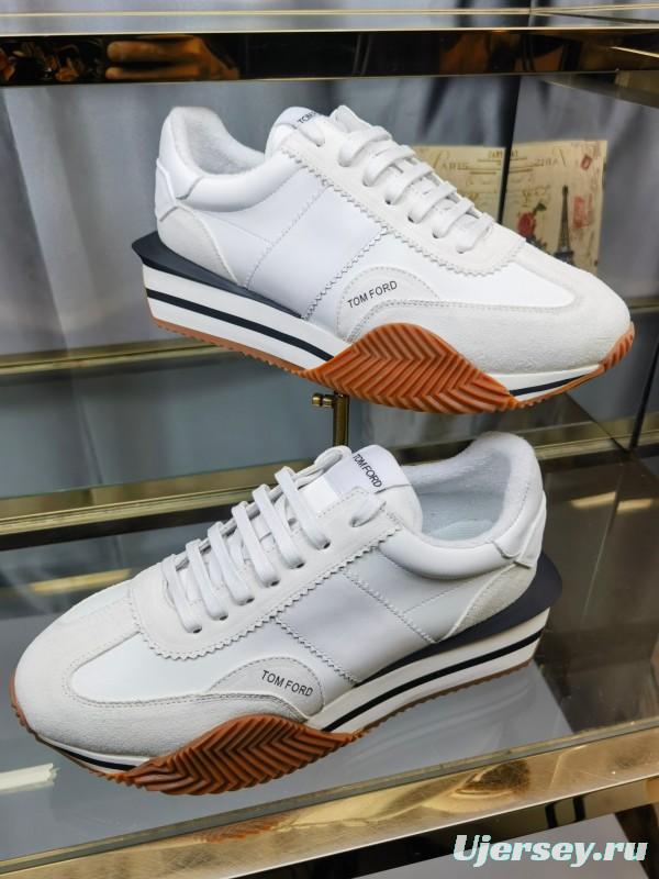 2025 Unisex TOM FORD White Leather Suede Sneakers LY00360(F)/LY00370(M)