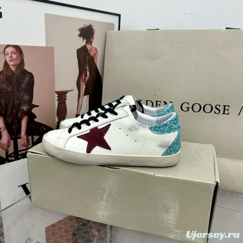 2025 Women GGDB White Burgundy Suede Leather Sneakers MJ00260