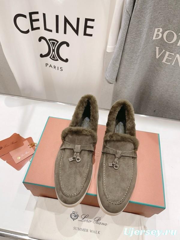 2024 Women LP Gray Suede Shearling Loafers MJ00300