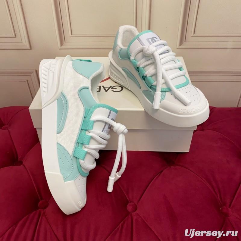 2025 Women Dolce & Gabbana White Mint Leather Mesh Sneakers