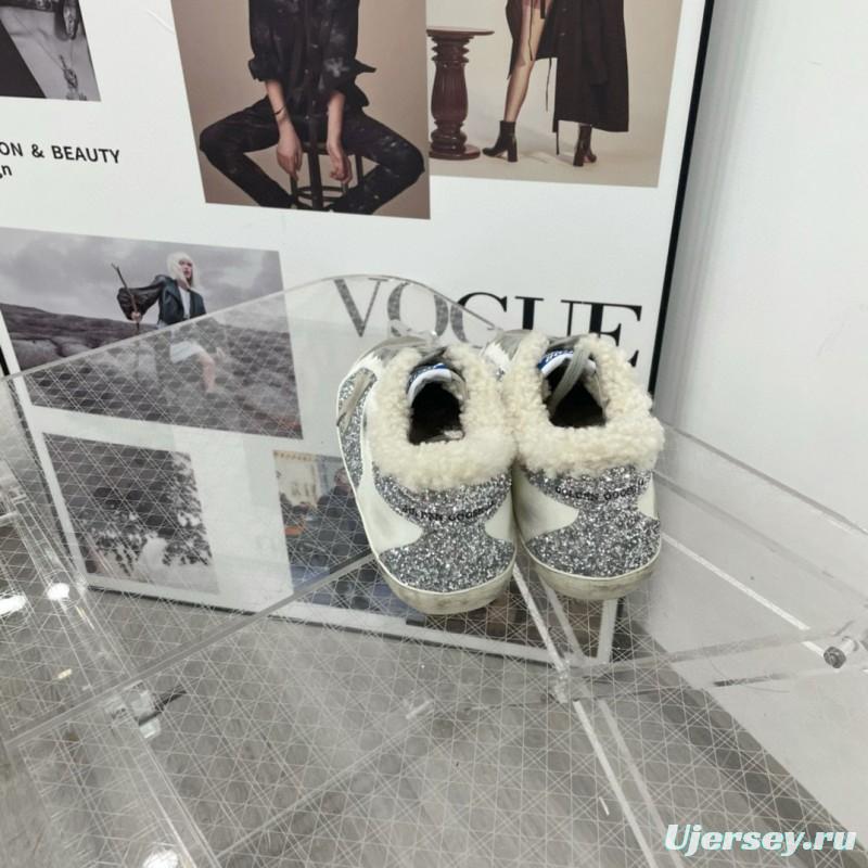 2025 Women GGDB White Silver Suede Leather Glitter Star Sneakers