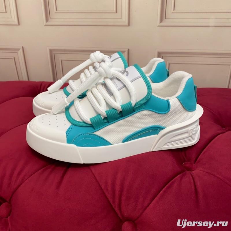 2025 Unisex Dolce & Gabbana White Blue Leather Textile Sneakers