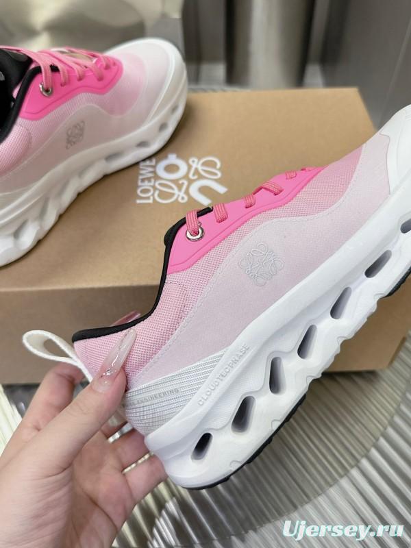 2025 Women Loewe Pink White Mesh Leather Sneakers