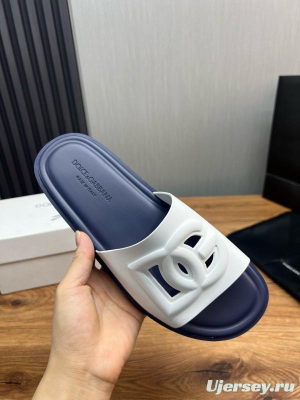 2025 Slippers Dolce & Gabbana White Navy Rubber Slippers