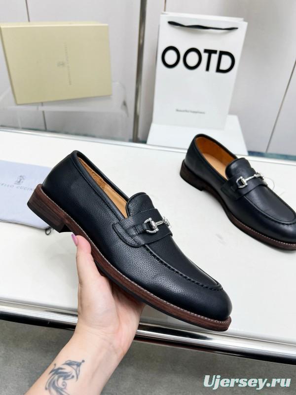 2024 Men Brunello Cucinelli Black Leather Loafers MJ00480