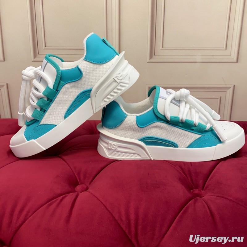 2025 Unisex Dolce & Gabbana White Blue Leather Textile Sneakers