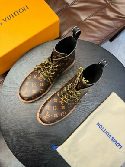 2024 Men Louis Vuitton Brown Leather Ankle Boots MJ00440