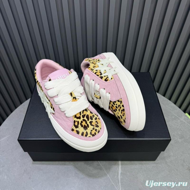 2024 Women Amiri Pink Leopard Canvas Leather Sneakers MJ00300