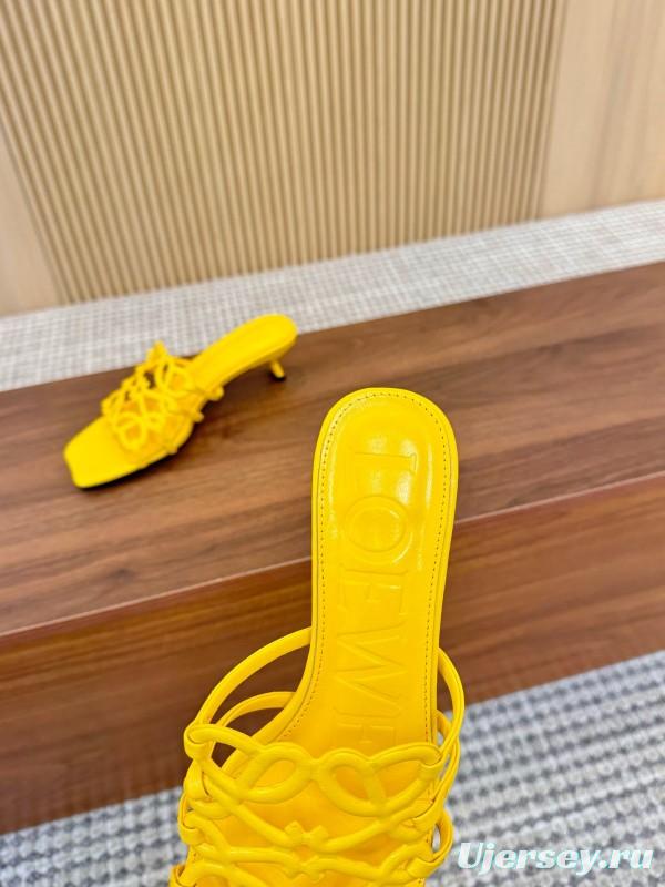 2025 Women Loewe Yellow Leather Heeled Mules LY00250