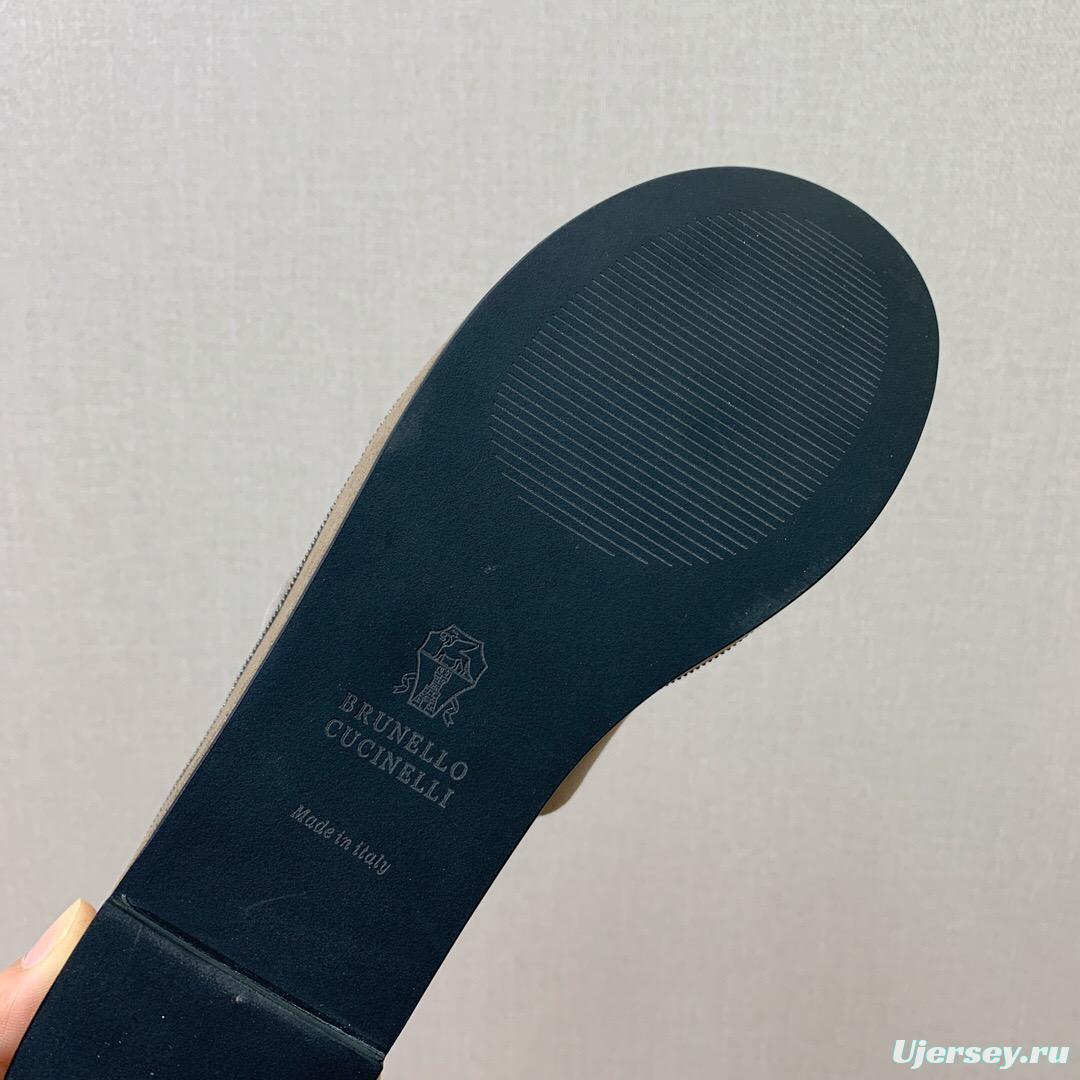 2025 Women BRUNELLO CUCINELLI Beige Suede Platform Slide Sandals Casual Handmade KFY00275 (F)