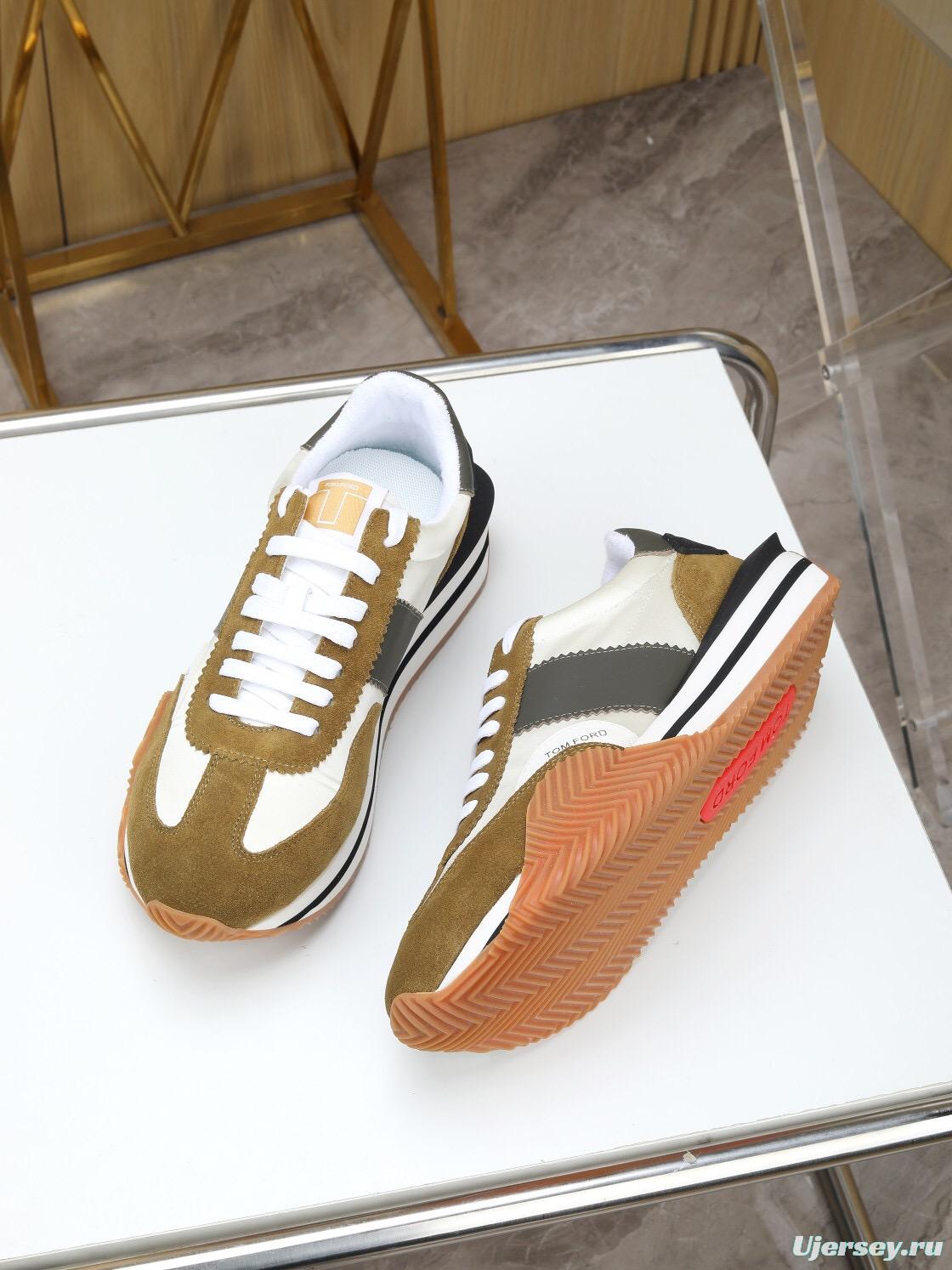 2025 Unisex TOM FORD White Black Brown Leather Suede Sneakers LY00360(LY00370)