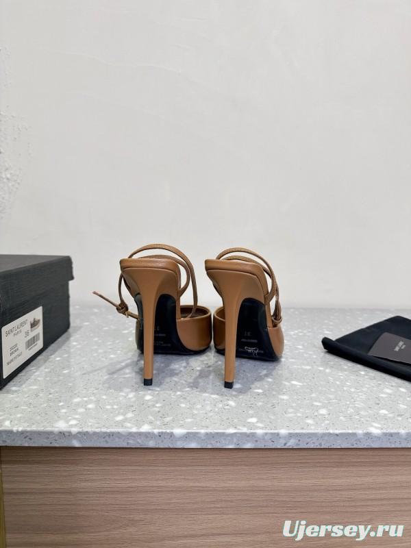 2025 Women SAINT LAURENT Brown Leather Slingback Pumps