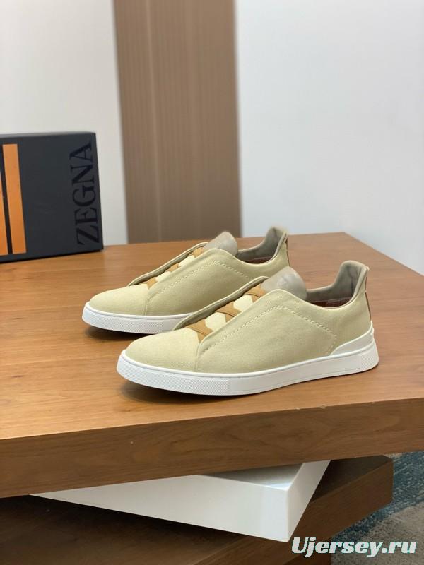 2024 Men Ermenegildo Zegna Beige PELLETESSUTA Calfskin Sneakers Elastic Detail MJ00280