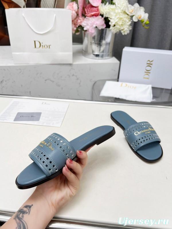 2025 Slippers Dior Blue Leather Slippers