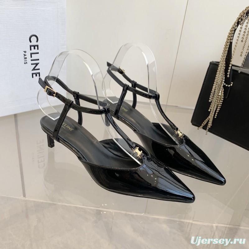2025 Women Celine Black Patent Leather Slingback TRIOMPHE KFY00300