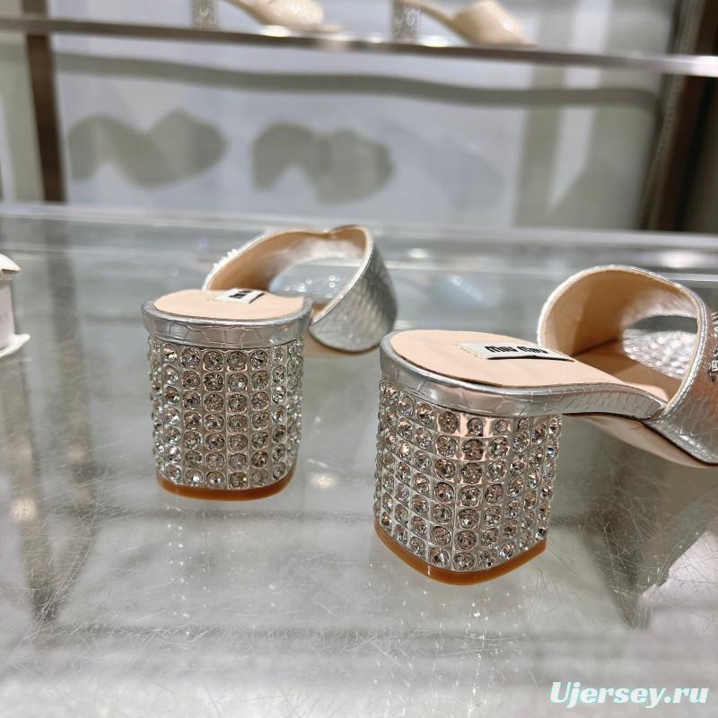 2025 Women Miu Miu Silver Leather Mules