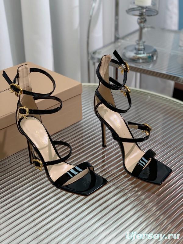 2025 Women Gianvito Rossi Black Patent Leather Strappy High Heel Sandals
