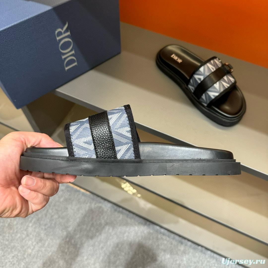 2024 Slippers Dior Blue Black Leather Slippers