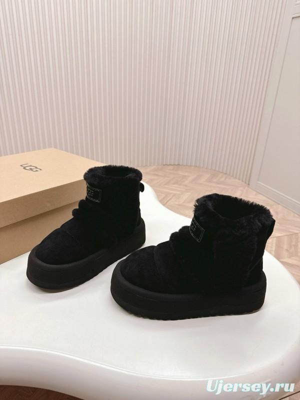 2024 Women UGG Black Suede Sheepskin Snow Boots MJ00320