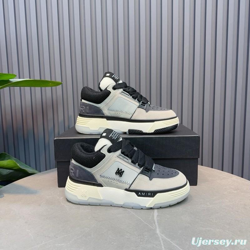 2024 Unisex Amiri Black White Grey Leather Mesh Sneakers MJ00360