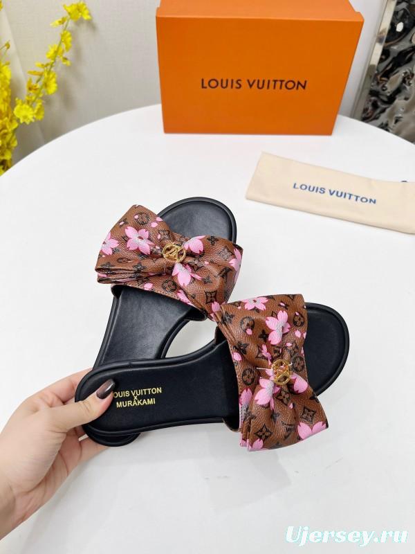 2025 Women Louis Vuitton Brown Pink Leather Slippers LY00190