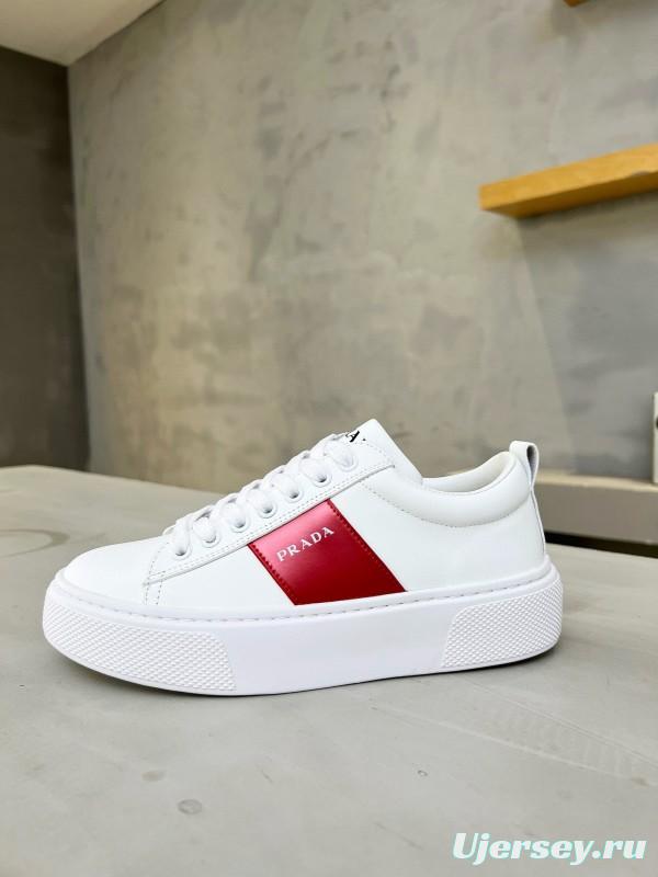 2024 Women Prada White Red Leather Sneakers MJ00310