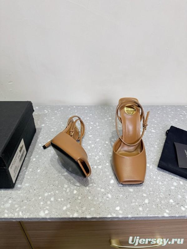 2025 Women SAINT LAURENT Brown Leather Slingback Pumps