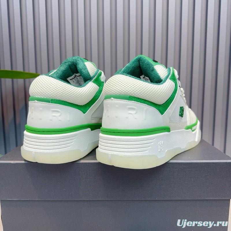 2024 Unisex Amiri White Green Leather Mesh Sneakers MJ00360