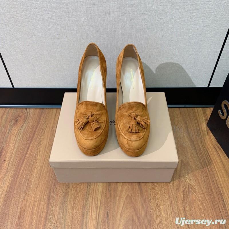 2025 Women Gianvito Rossi Brown Suede Platform Tassel Loafer