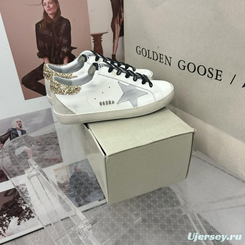 2025 Women GGDB White Silver Gold Leather Glitter Sneakers