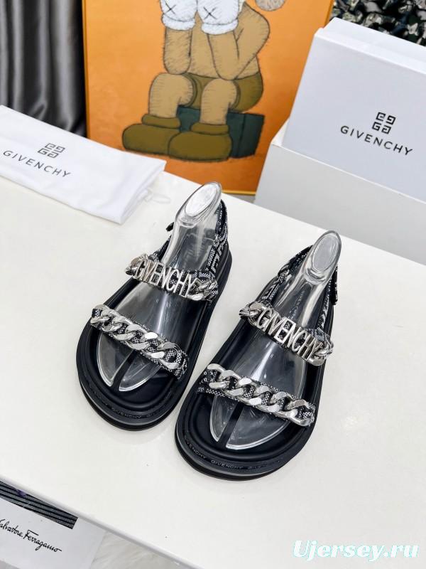 2025 Women Givenchy Black Leather Chain Sandals LY00260