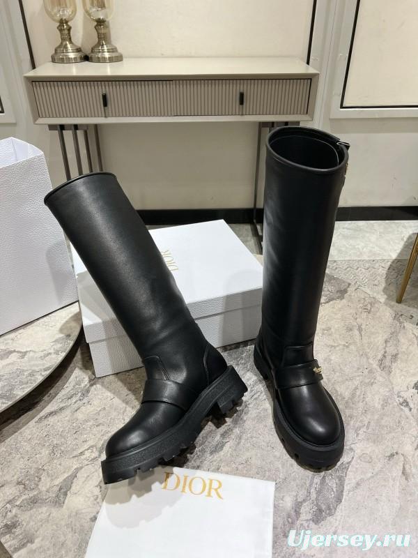 2024 Women Dior Black Leather Boots CJ Serial
